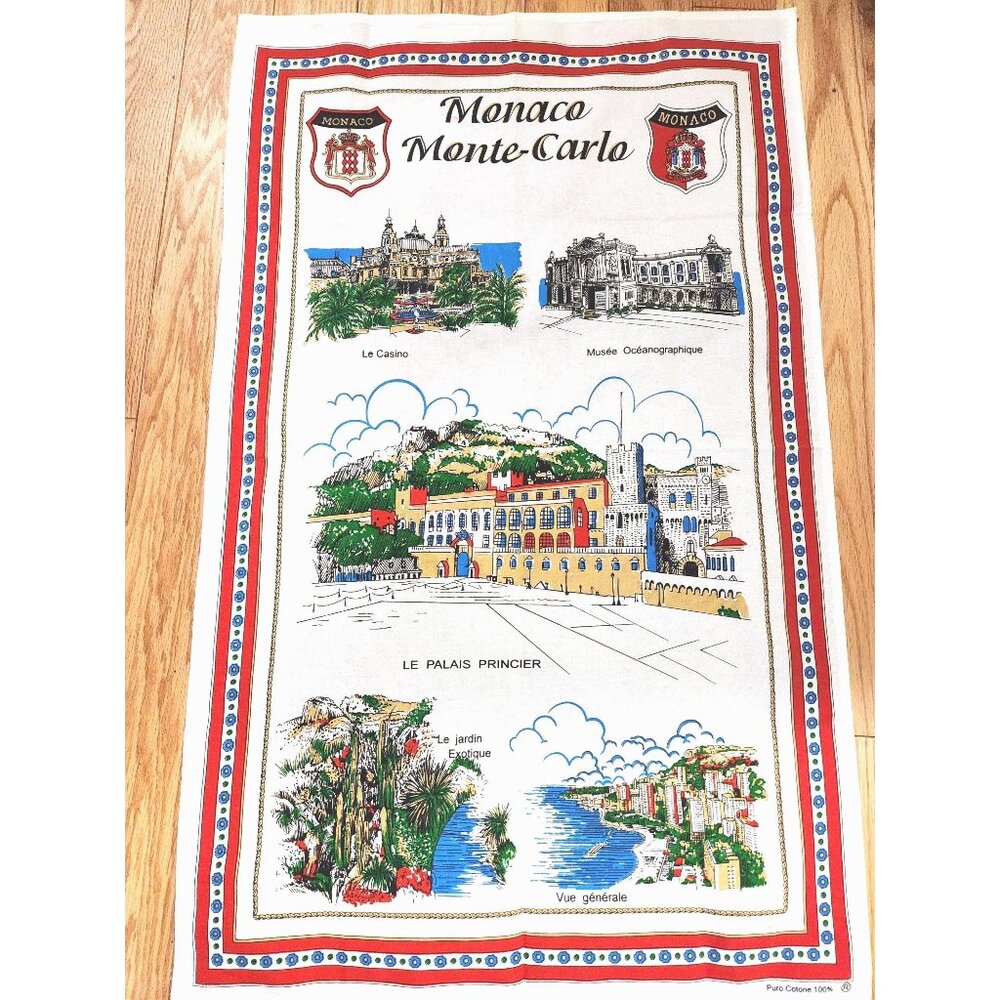 Monaco Monte-Carlo Tea Towel: Large Cotton Souvenir Kitchen Decor